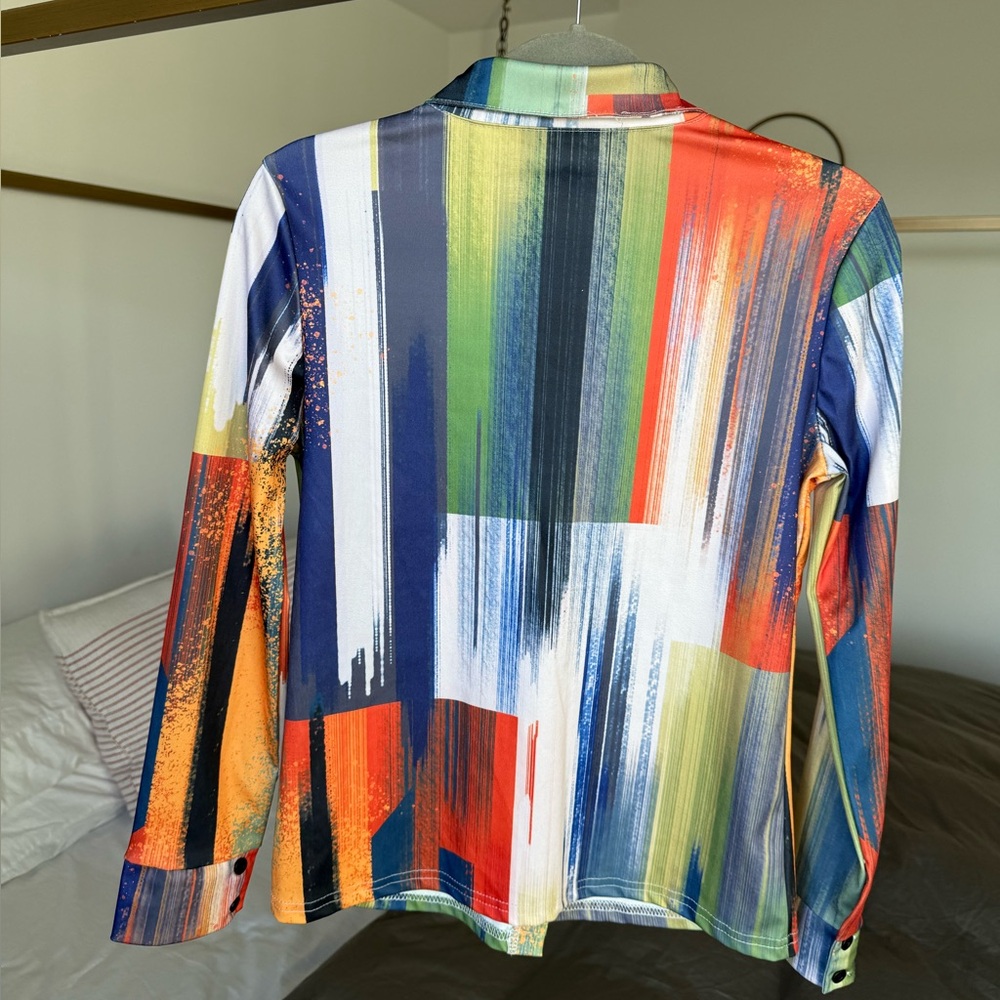 RARE Vintage 80s 90s Brushstroke Disco Cowgirl button down blouse S M Studio 54 - Picture 2 of 7